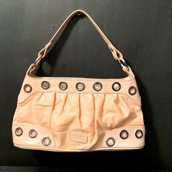 Moschino CHEAP and CHIC Small Handbag Pink Nylon Leather Trim Circle Rivets - Picture 1 of 8